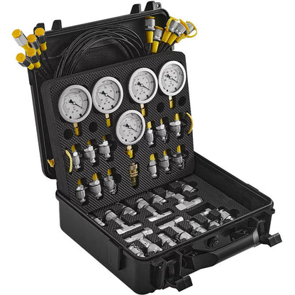 Solidspare 60Mpa Hydraulic Pressure Test Kit 5 Gauges 13 Couplings 14 Tee Connectors 5 Hose