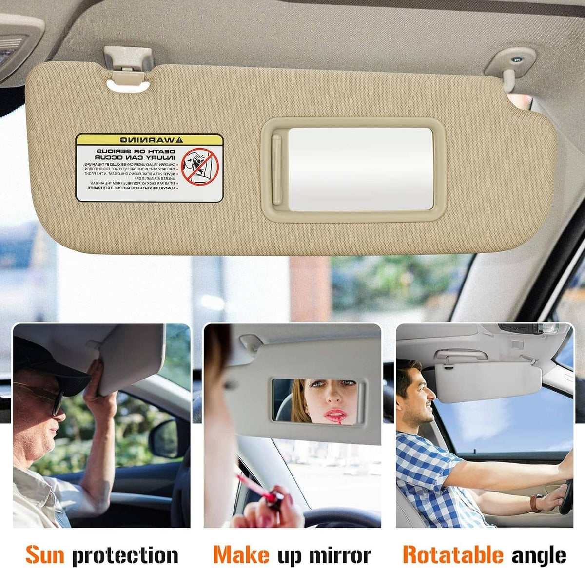Solidspare Right & Left Side Beige Sun Visor w/Mirror Pair For 2011-2015 Hyundai Elantra