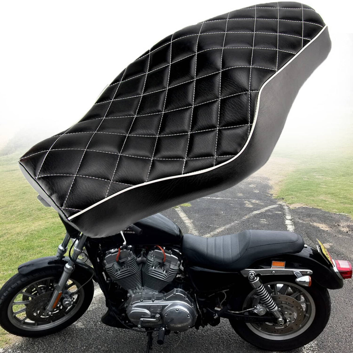 Solidspare Two-up Rider Driver Passenger Seat For Harley Sportster 883 XL883C XL1200 Custom