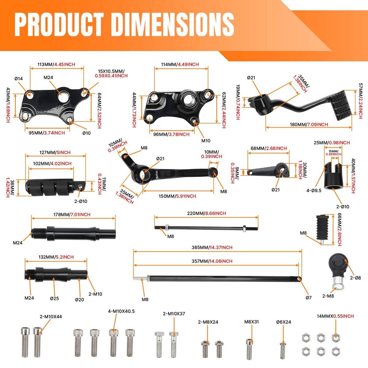 Solidspare Forward Controls Pegs Lever Linkage Kit Fit For Harley Sportster 883 1200 91-03