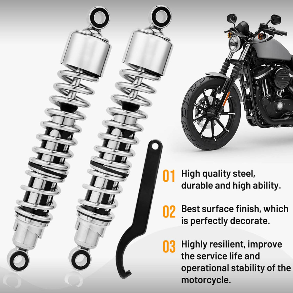 Solidspare Chrome 15" Rear Shocks Absorbers for Harley Sportster 883 Roadster XL883R 02-17