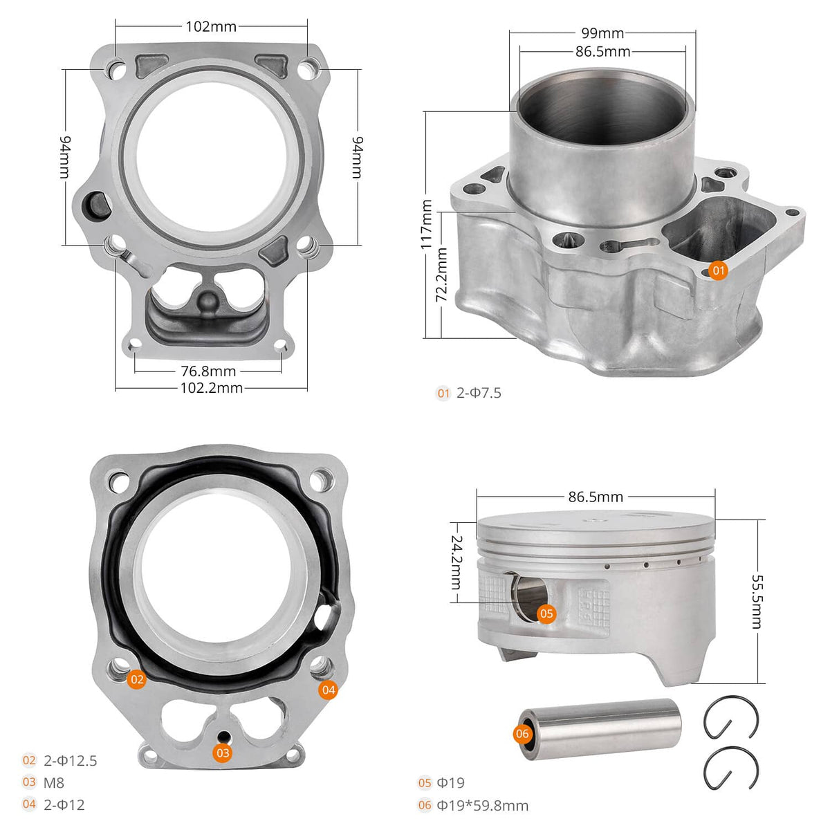 Solidspare New Top End Rebuild Kit With Cylinder 12100-HP7-A00 For Honda TRX420 Rancher