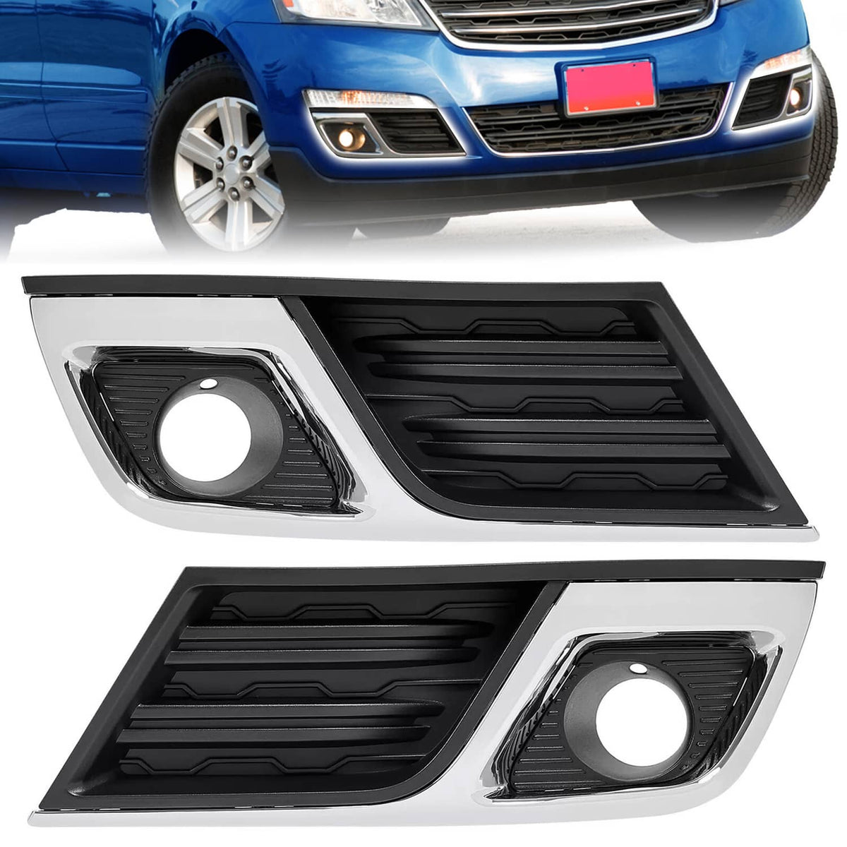 Solid Spare Fog Light Cover Bezel Trim Left & Right Black & Chrome For Chevy Traverse 13-17