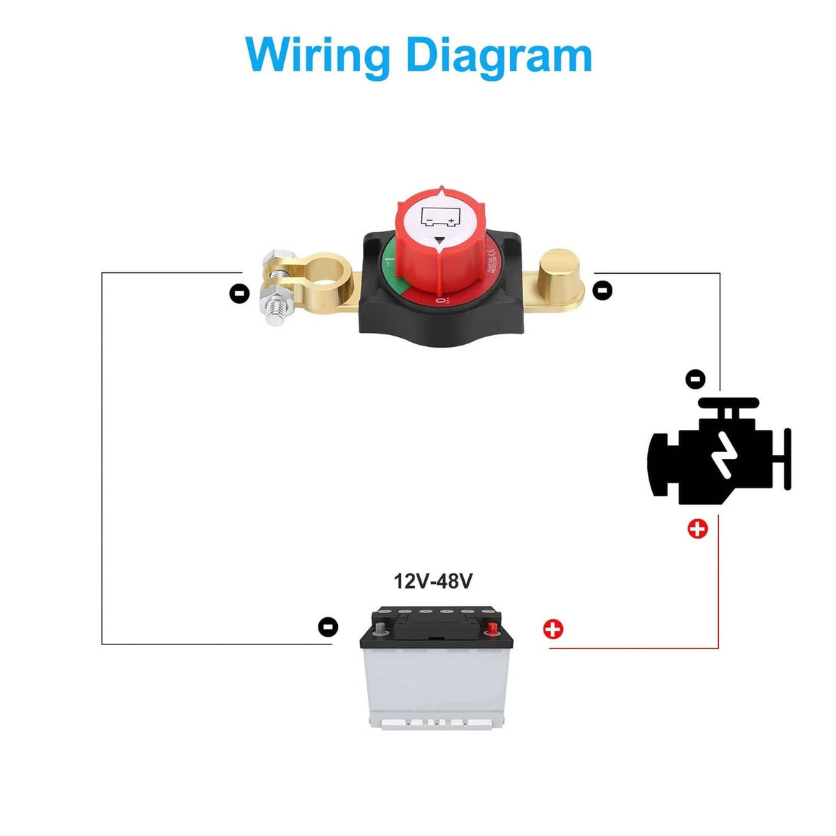 Solid Spare Battery Disconnect & Top Post Kill Switch 12V-48V Heavy Duty Shut Off For Car RV