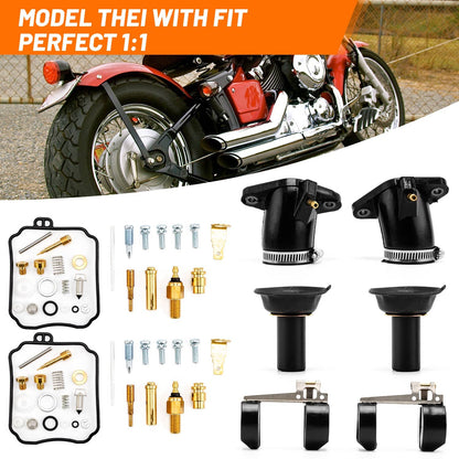 Solidspare Carburetor Rebuild Kit with Intake Manifolds Boots For Yamaha V Star 650 XVS650