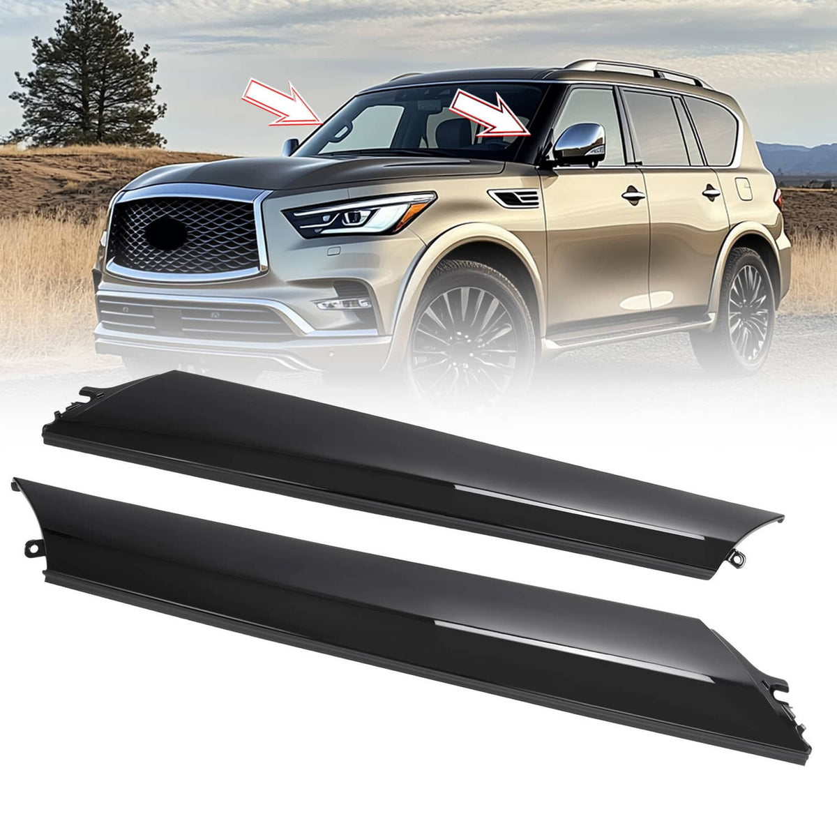 Solid Spare For Infiniti QX56 QX80 Nissan Armada 11-22 Windshield Trim Pillar Molding 2Pcs