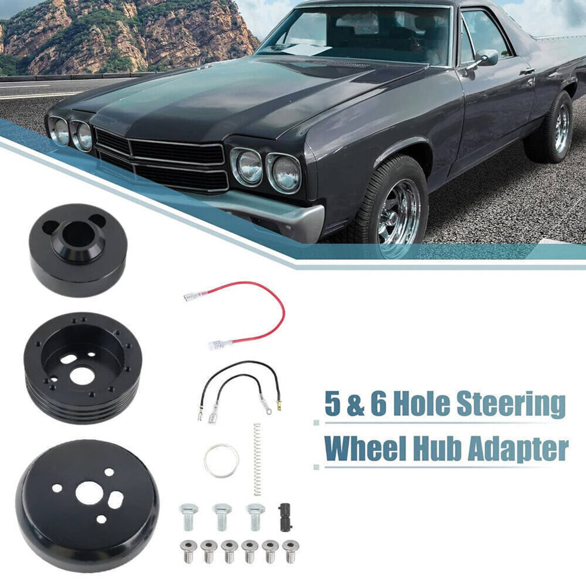 Solidspare For GM Chevy 5 & 6 Hole Steering Wheel Hub Adapter Flaming River Ididit BlacK