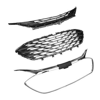 For 2019-2023 Chevrolet Malibu Front Bumper Upper Lower Grille Black Chrome 3PCS