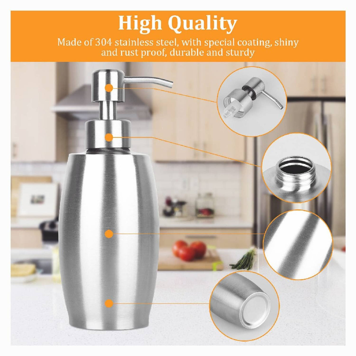 Solid Spare Stainless Steel Lotion / Soap Dispenser Stainless Steel Pump 13 Oz