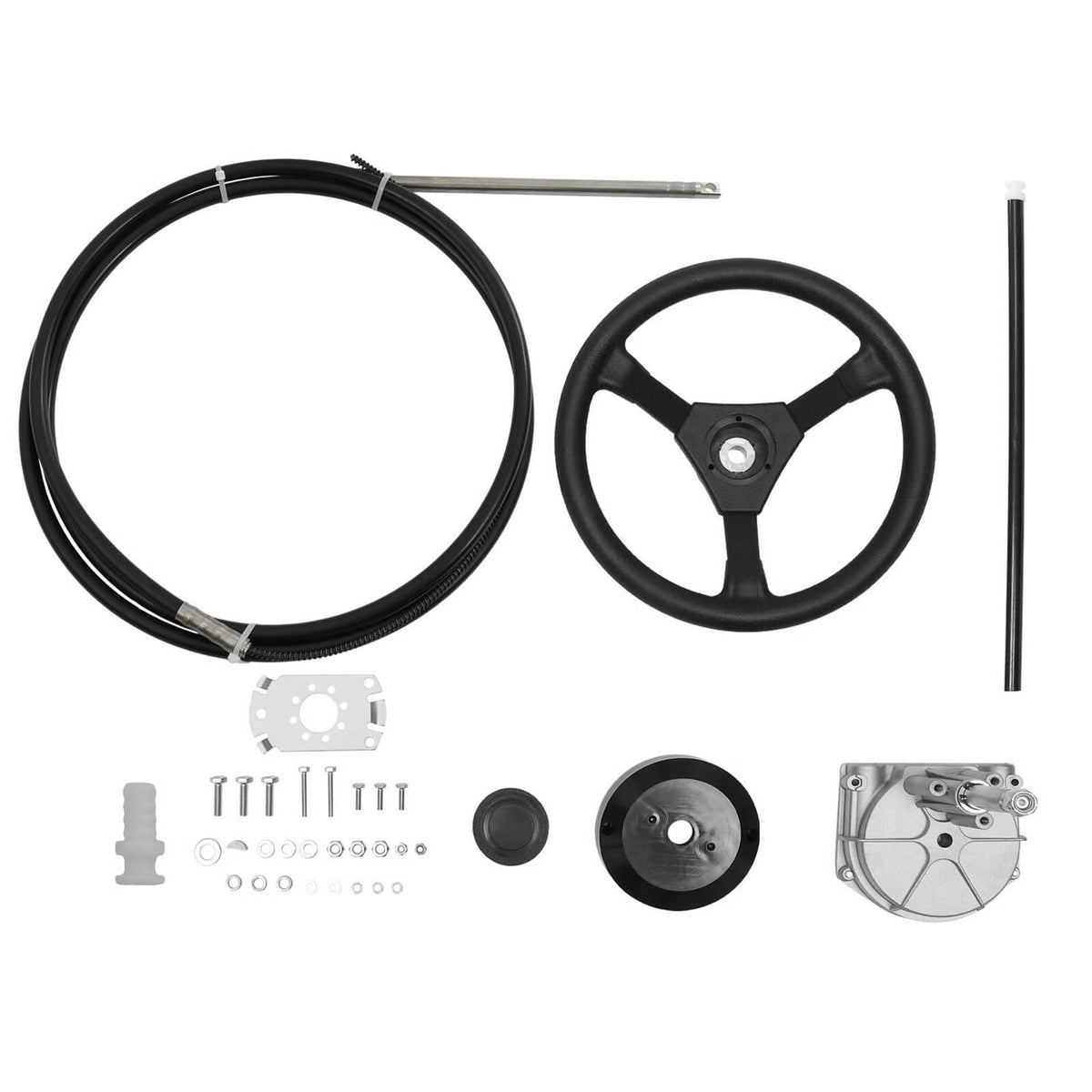 Solidspare 12 Ft Feet Boat Rotary Steering System w/ Wheel Kit For Outboard Marine SS13712