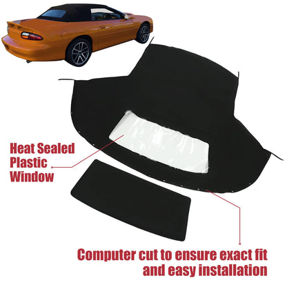 Solid Spare For 1994-2002 Chevrolet Camaro Black Convertible Soft Top & Plastic Window