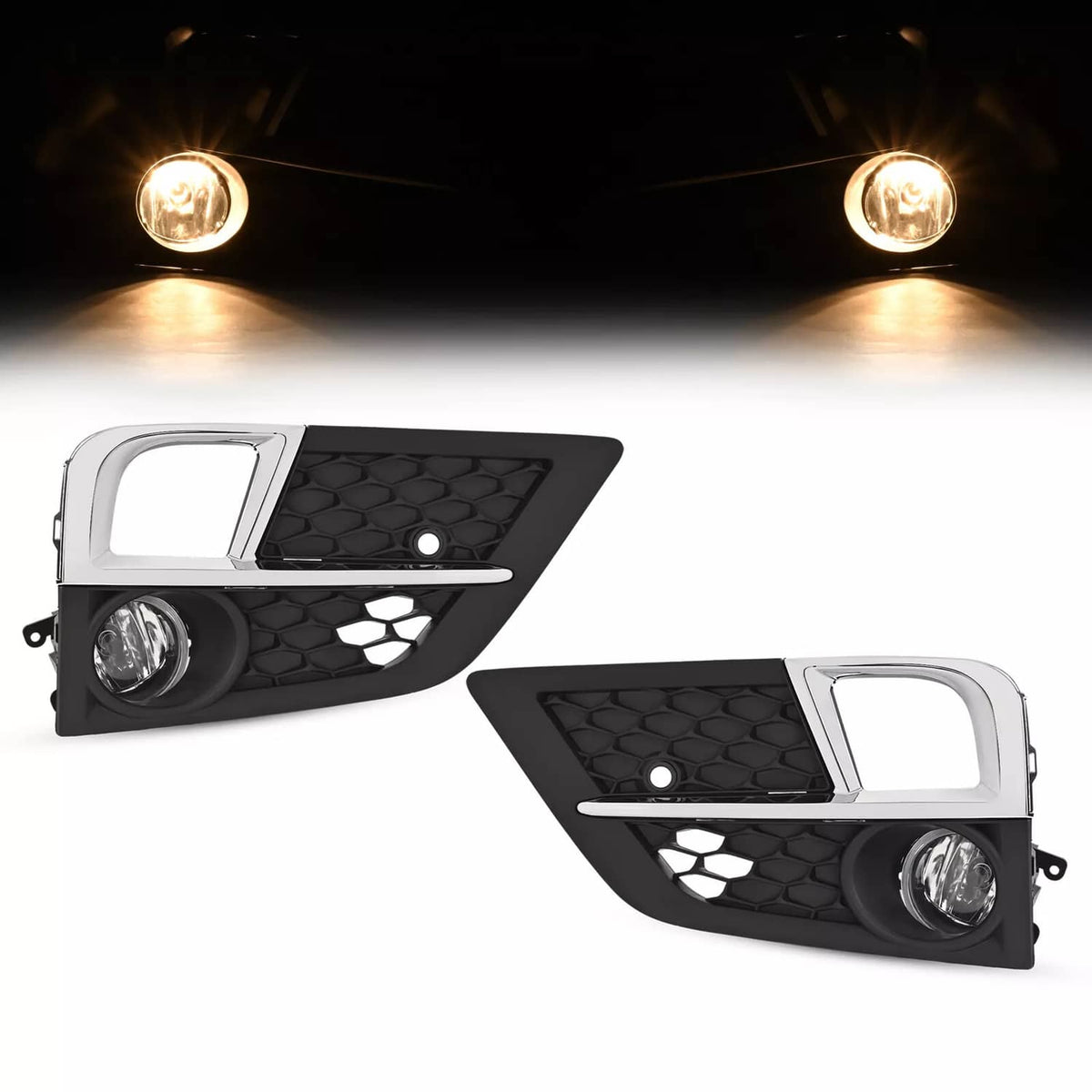 Solid Spare For Honda Odyssey 2018-2020 Bumper Fog Lights Lamps & Bezel Set W/Chrome Trim