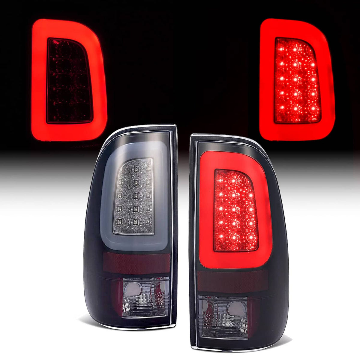 Solid Spare For 1997-03 Ford F150 99-07 F250 F350 Black Smoke LED Tube Tail Light Brake Lamp