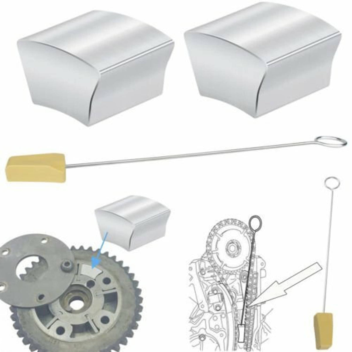 Solid Spare 2X Cam Phaser Lock Out Kit + Timing Chain Locking Wedge Tool For Ford 5.4L 4.6L