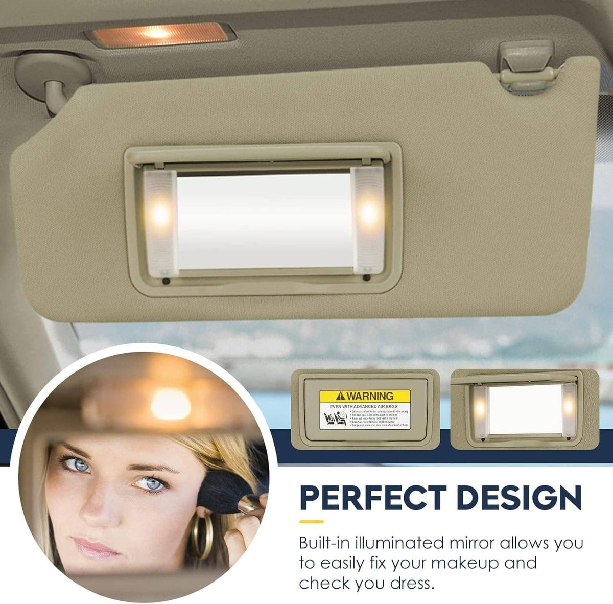 Solidspare Beige/Tan Left Driver Side Sun Visor w/Light & Mirror For Honda Accord 2008-2017