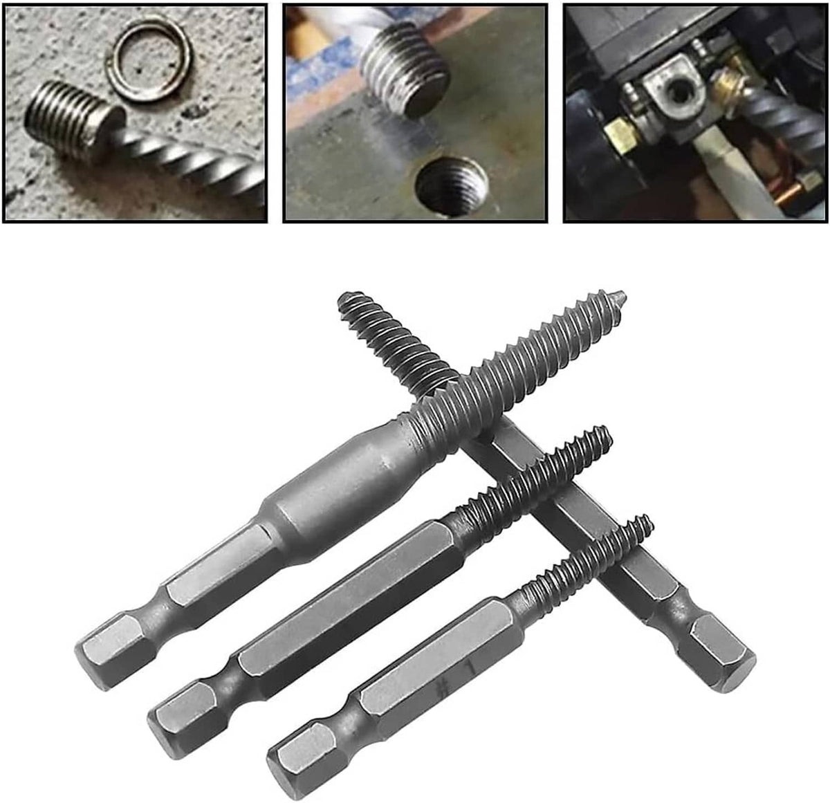 Solid Spare 6Pcs Stud Screw Extractor Remover 1/4 Inch Hex Shank Damaged Bolt Easy Out Tool