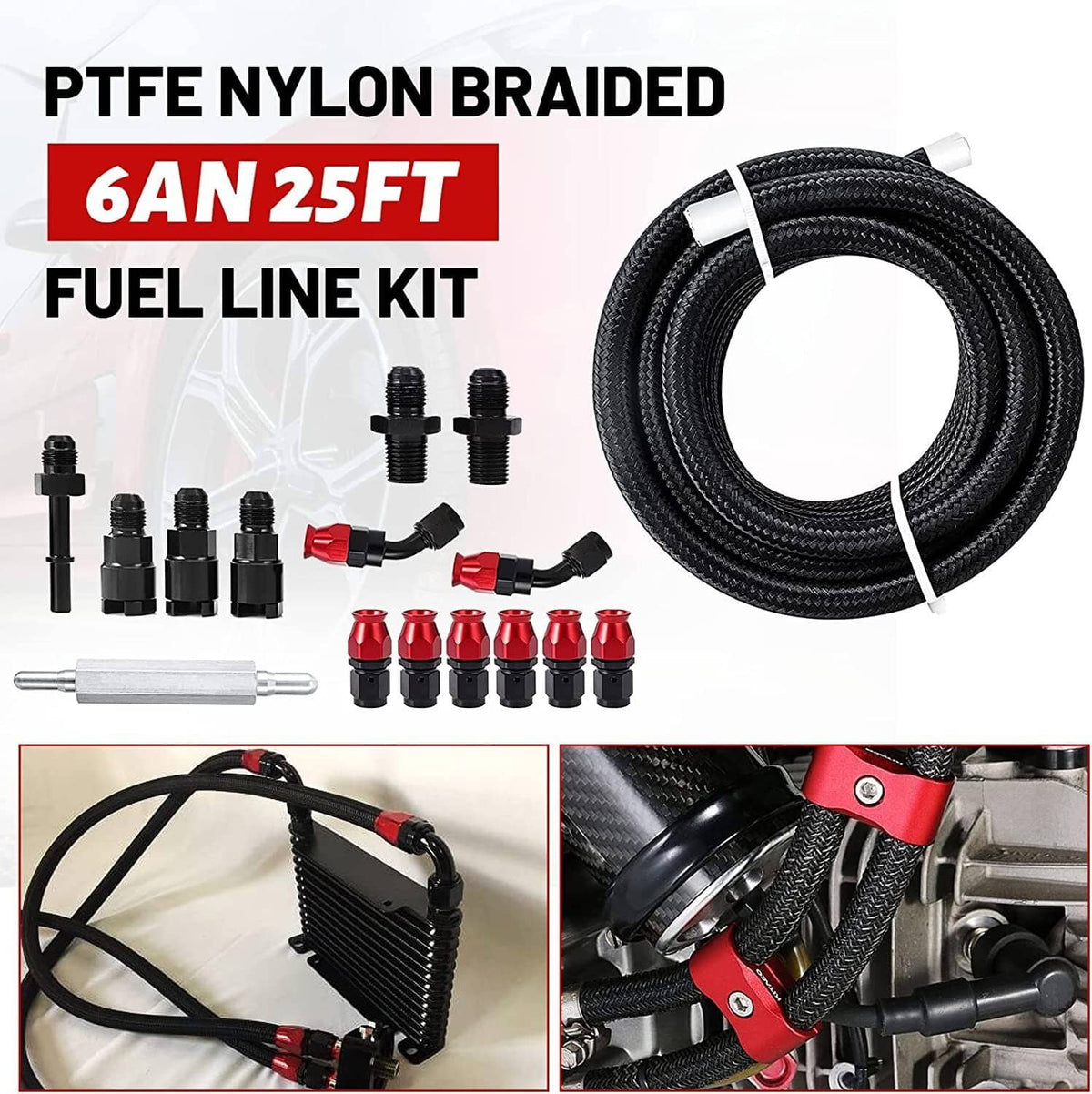 Solidspare AN6 6AN PTFE LS Swap EFI Fuel Line Fitting Kit with 25FT Hose and 15 Fitting E85