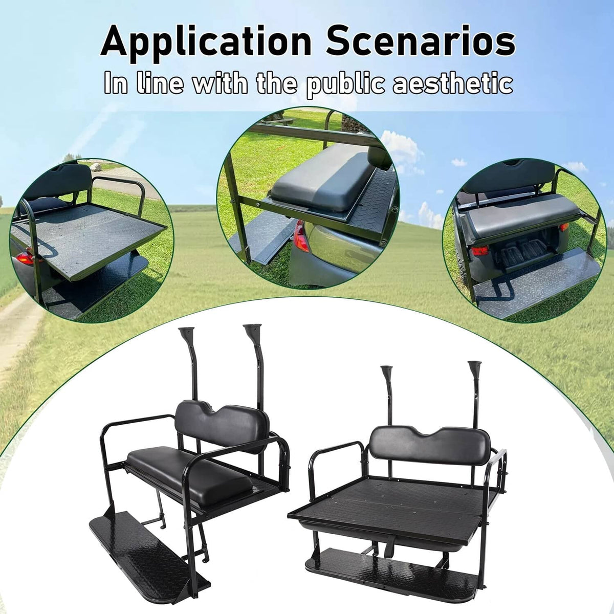 Solidspare Golf Cart Flip Rear Back Seat Kit Black For Club Car Precedent Tempo Onward 04+