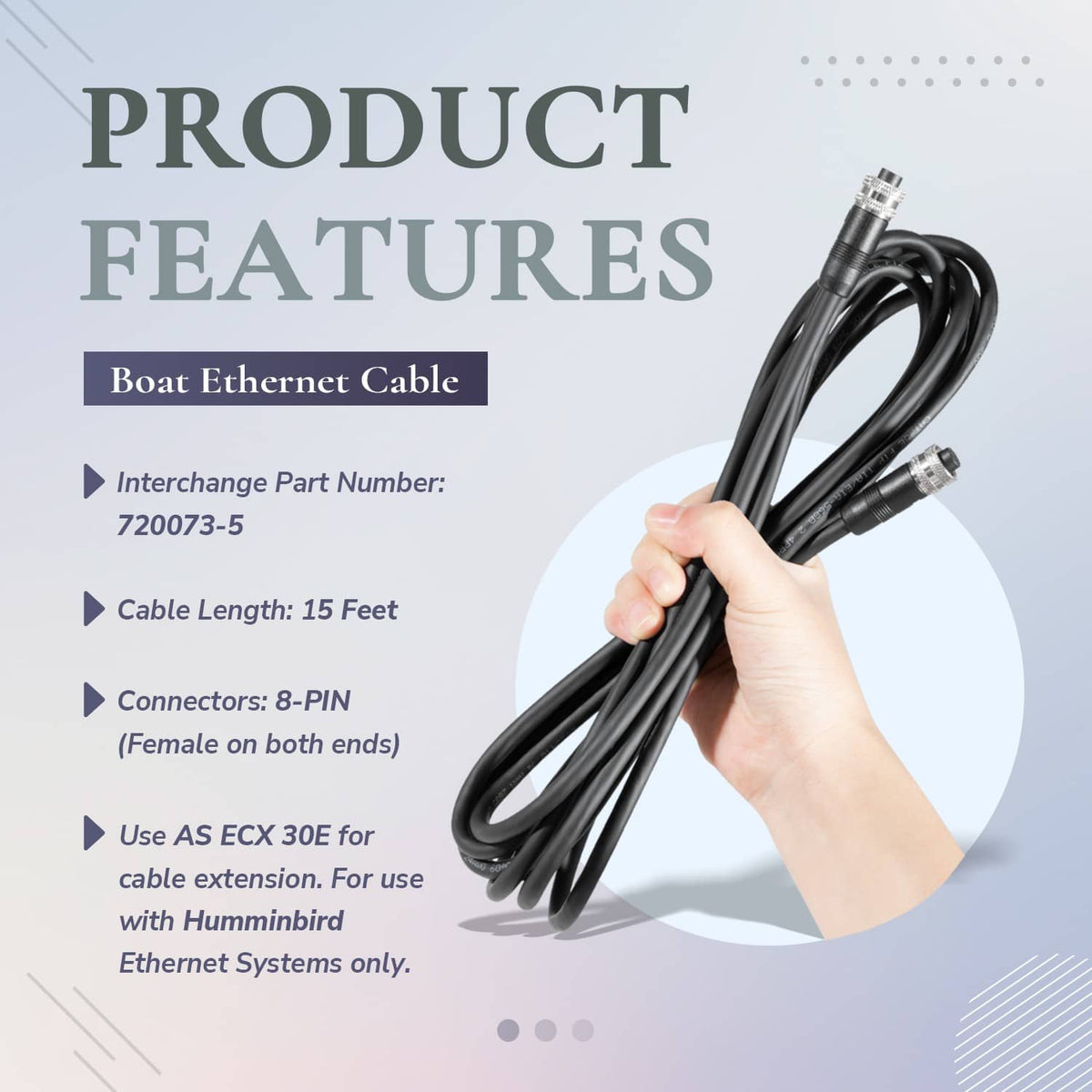 Solidspare Replace HB 720073-5 15 Foot Boat Ethernet Cable AS EC 15E 15ft Fit for Helix 15