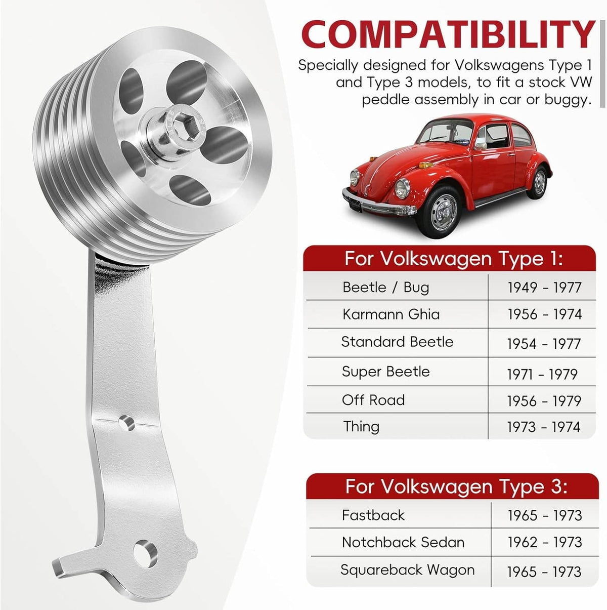 Solid Spare 8511 Billet Aluminum Roller Gas Pedal for 1949-1977 Stock Volkswagen VW Bug Ghia