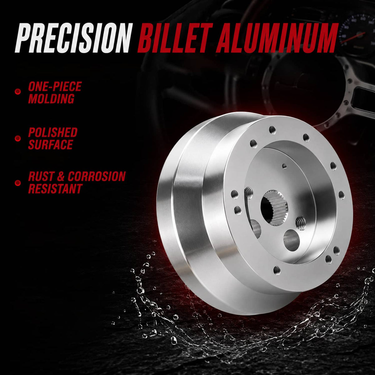 Solidspare Silver 5 & 6 Hole Steering Wheel Polished Hub Adapter For GM Chevy Aluminum