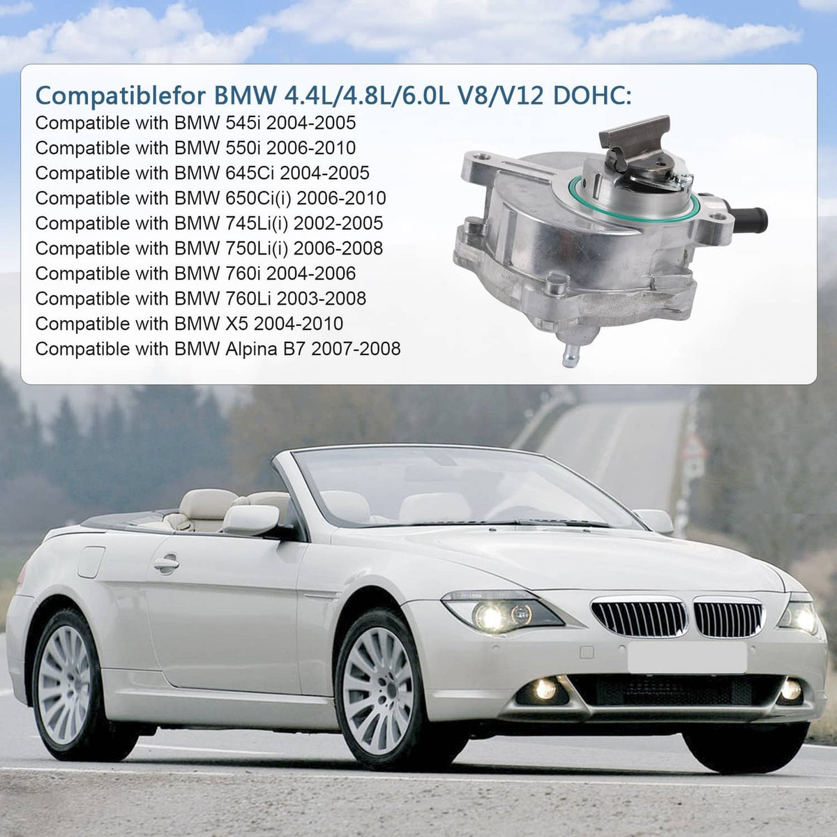 Solidspare Brake Vacuum Pump For BMW 645Ci 650i 745Li 750i 760i E63 E64 E65 E66 E70 X5 4.8L