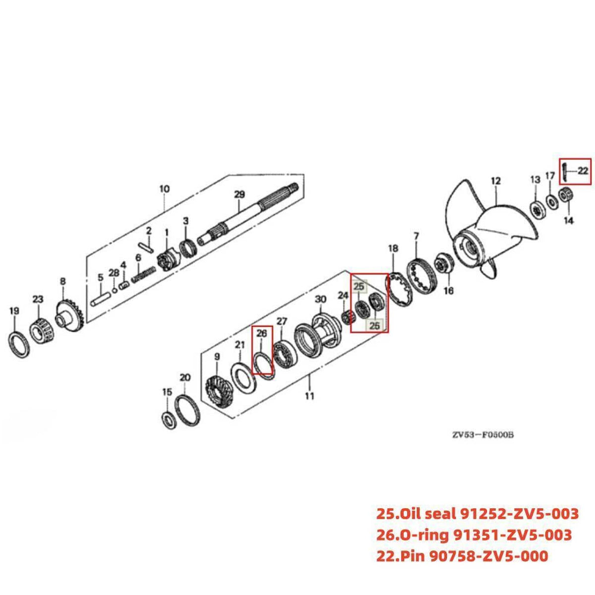 Solid Spare Honda Marine 35-50 HP lower Gearcase Seal Oil Seal 91252-ZV5-003 91351-ZV5-003