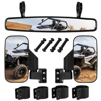 Solidspare UTV 1.75" Side Mirrors + Center Mirror For Polaris RZR Ranger Yamaha Rhino Honda