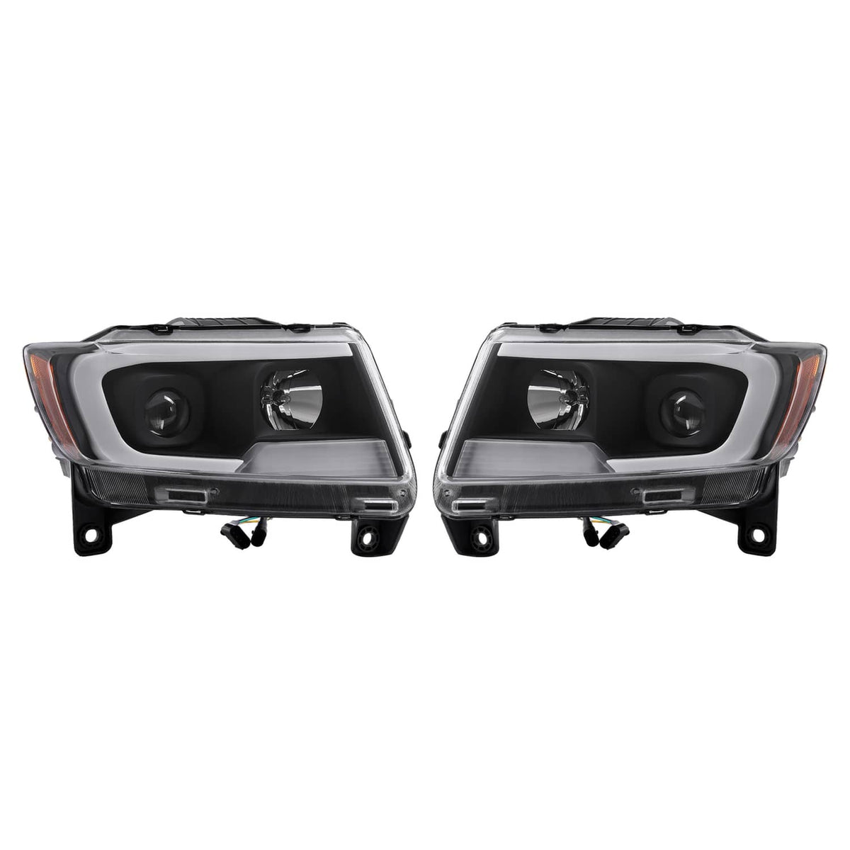 Solid Spare For Jeep Grand Cherokee 2011 2012 2013 LED DRL Projector Headlights Black Pair