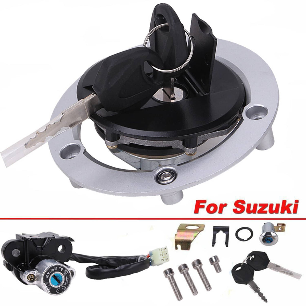 Solidspare Ignition Switch Fuel Gas Tank Cap Lock Keys for Suzuki GSF650 1200 1250 Bandit