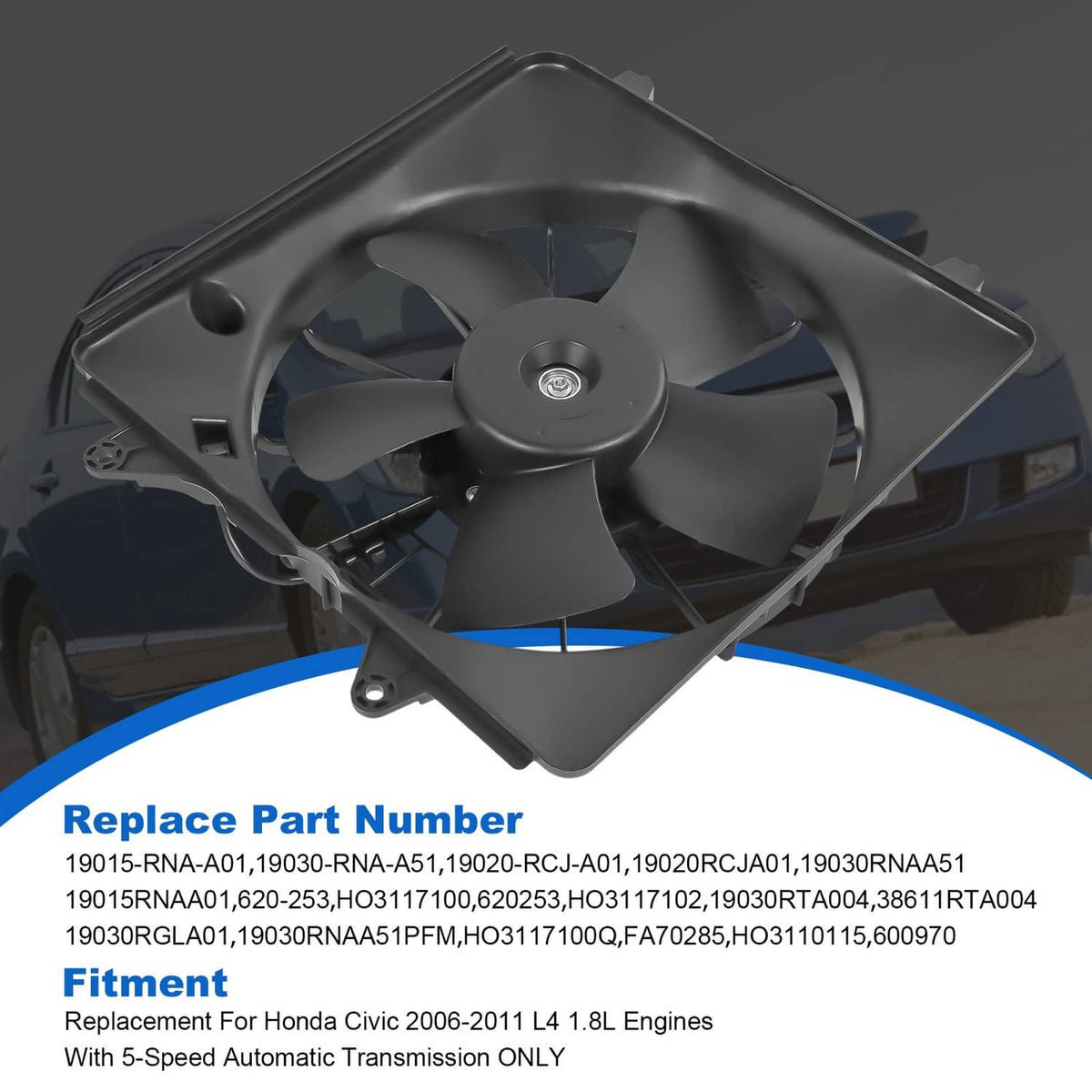 Solidspare 620-253 Radiator Cooling Fan Assembly Driver Side For Honda Civic 1.8L 2006-2011