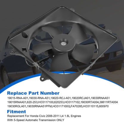 Solidspare 620-253 Radiator Cooling Fan Assembly Driver Side For Honda Civic 1.8L 2006-2011