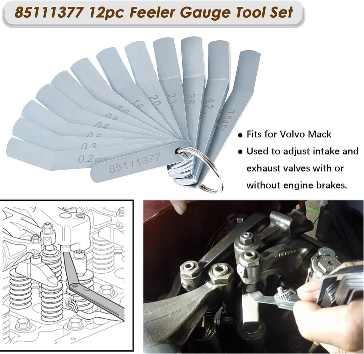 Solidspare Feeler Gauge Jake Brake Tool Set 88880053 88880052 85111377 For Volve Mack 14PCS