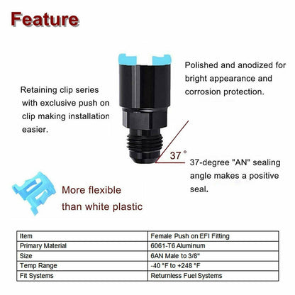 Solidspare Black -6AN AN6 Fuel Adapter Fitting to 3/8 GM Quick Connect LS W/ Clip Female
