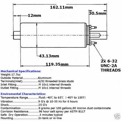Solidspare New Universal High Flow & Pressure External Inline 255LPH Fuel Pump GSL392
