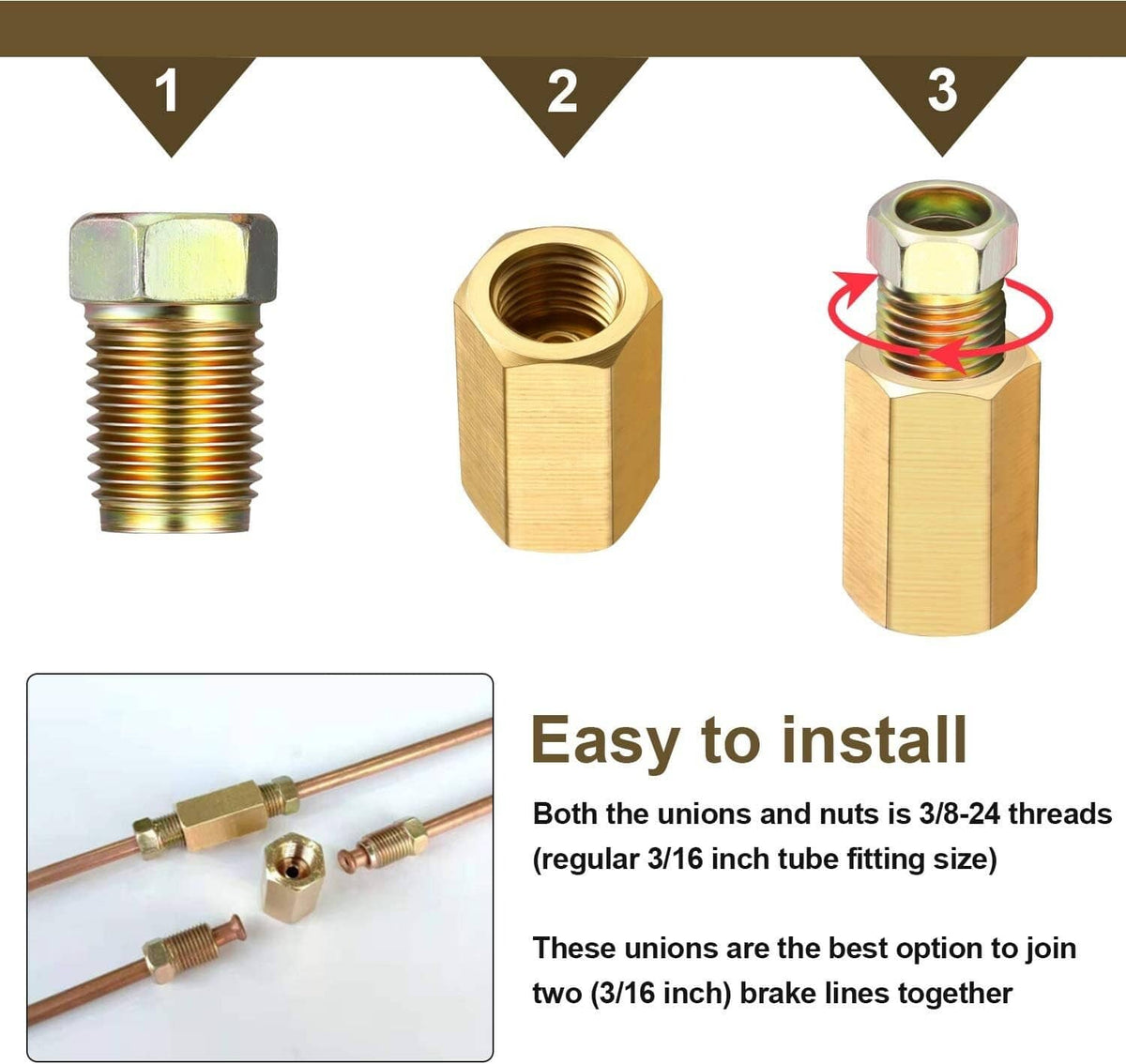 Solid Spare 12 Piece 3/16in brake line (3/8-24 Inverted) Brake Line Fittings & Brass Unions