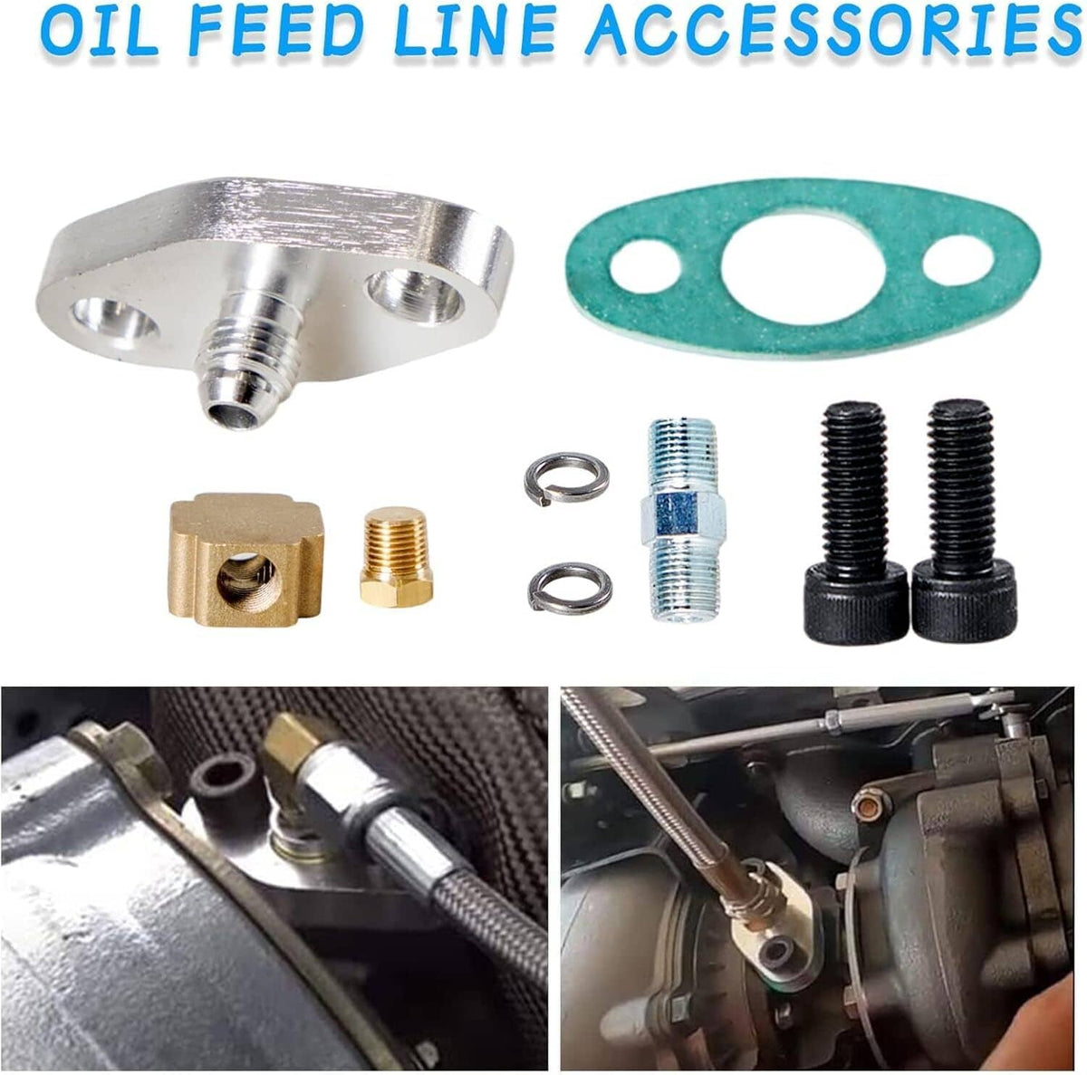 Solidspare Universal Turbo Oil Line Feed Kit w/ Return Drain Flange T3 T4 T04E Oil Pan Plug