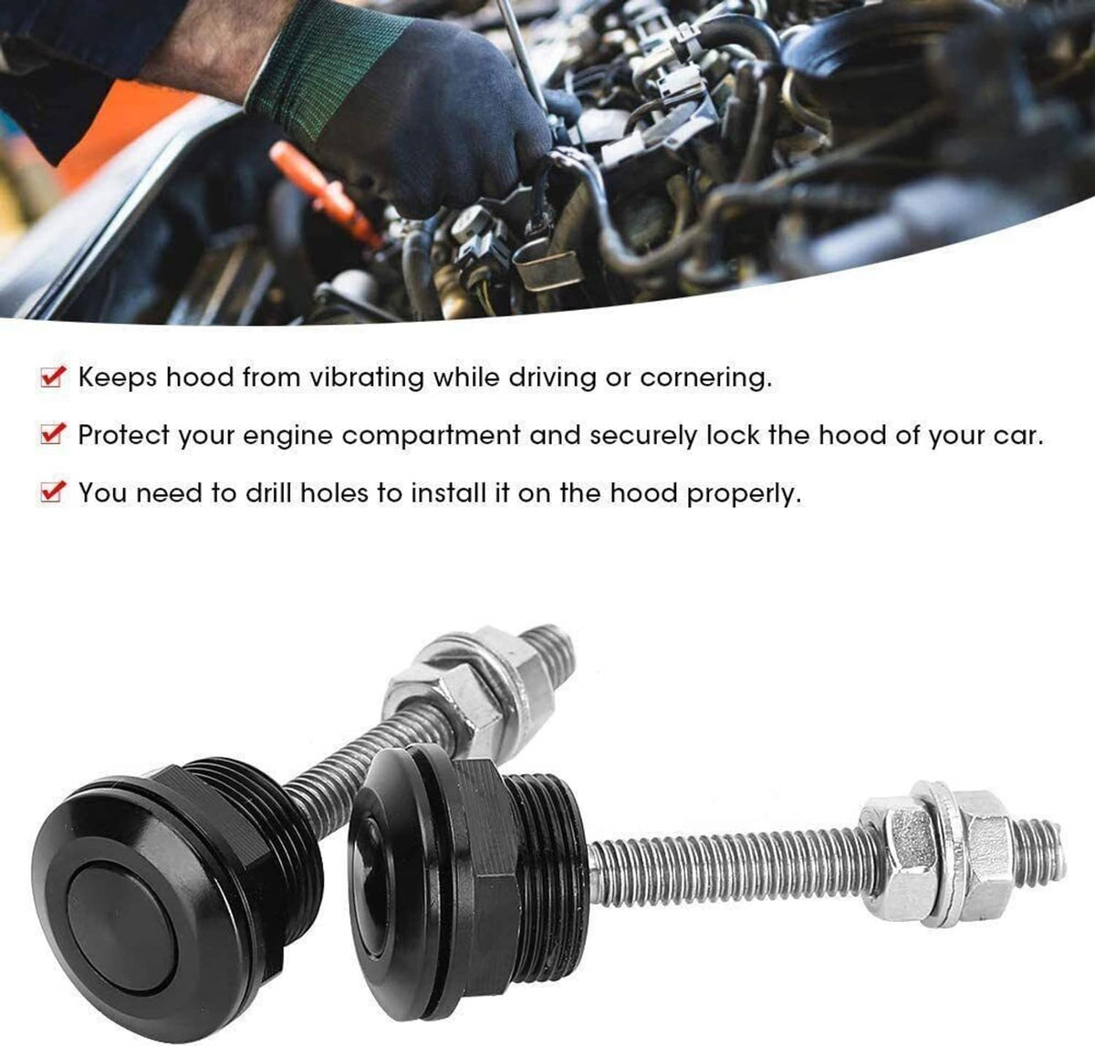 Solidspare 4Pcs Push Button Quick Release Hood Bonnet Pins Lock Clip Car Bumper Latch Set