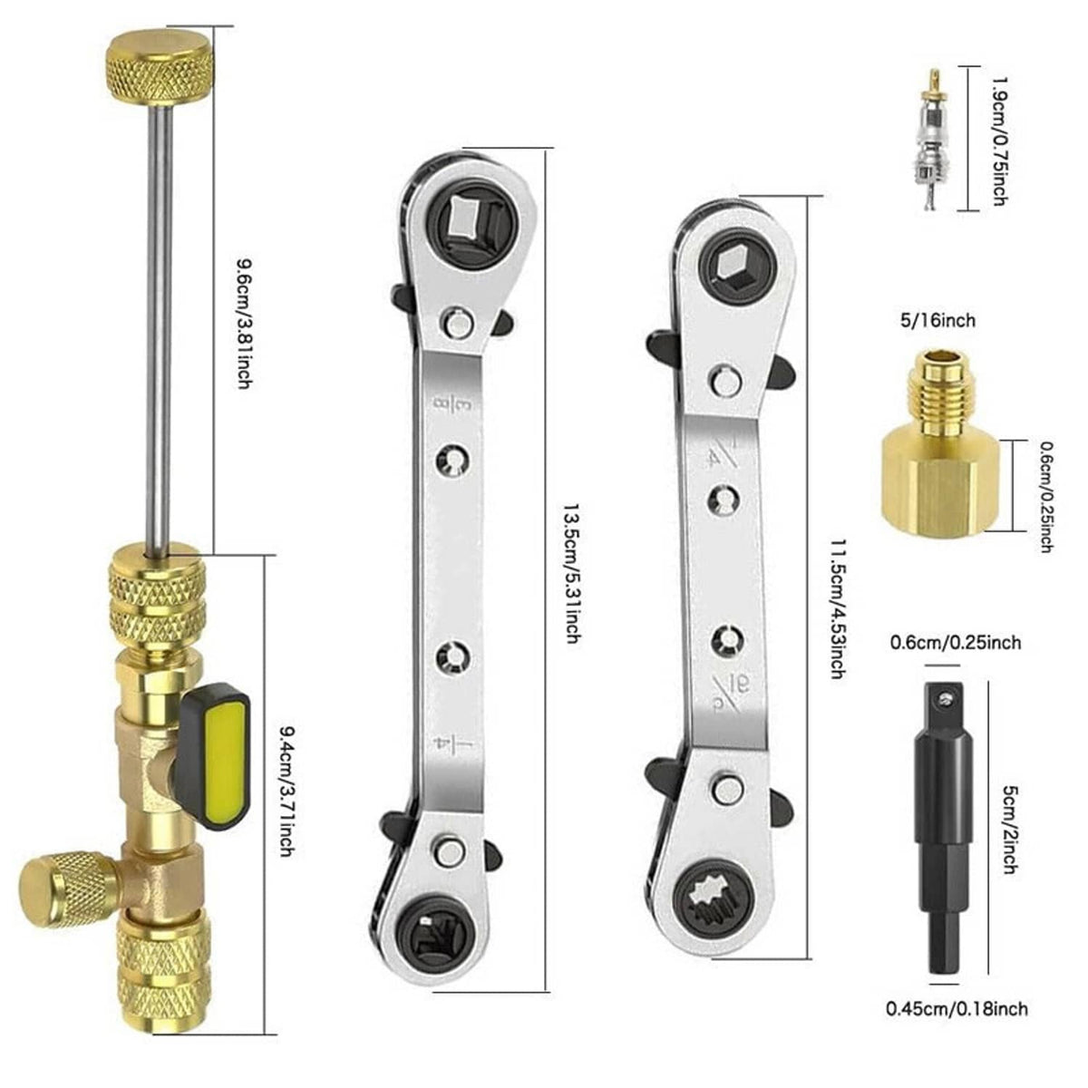 Solidspare Valve Core Remover Installer Tool & HVAC Service Wrench with Hex Bit Adapter Kit