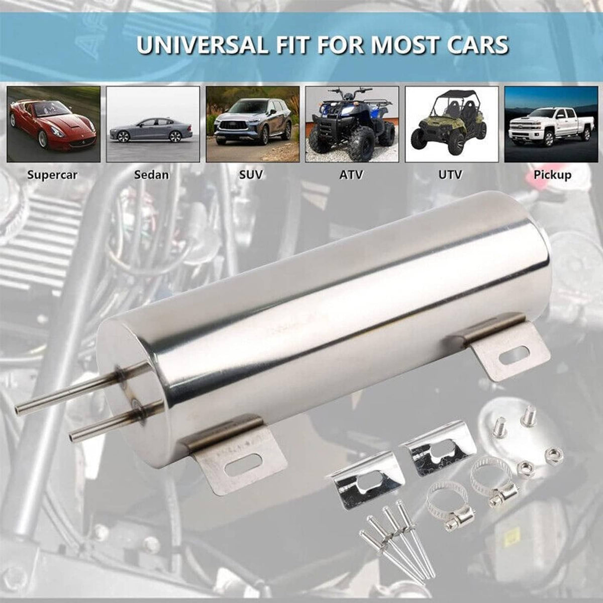 Solidspare 3" x 9" Polished Stainless Steel Radiator Coolant Overflow Catch Puke Tank 32OZ