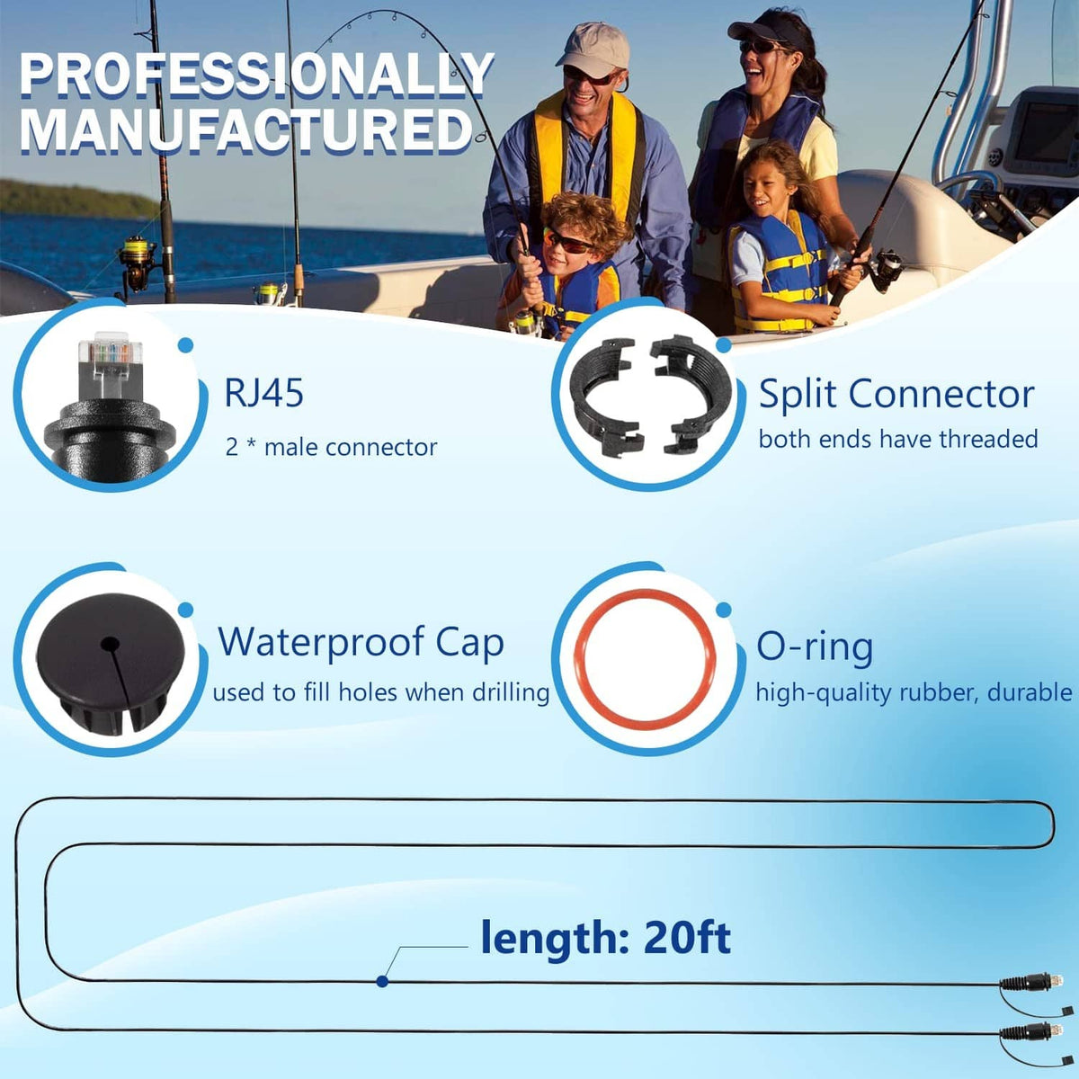 Solidspare 010-10551-00 Marine Network Cable 20 Feet with Split Connector & Waterproof Cap