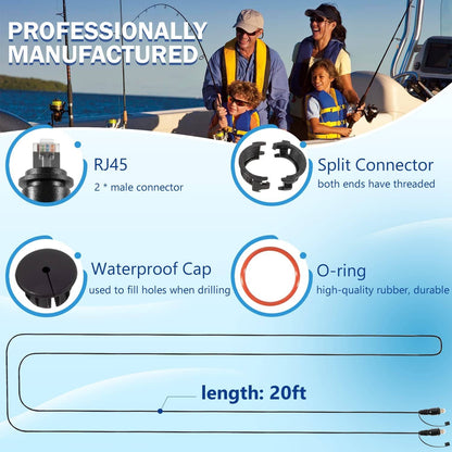 Solidspare 010-10551-00 Marine Network Cable 20 Feet with Split Connector & Waterproof Cap