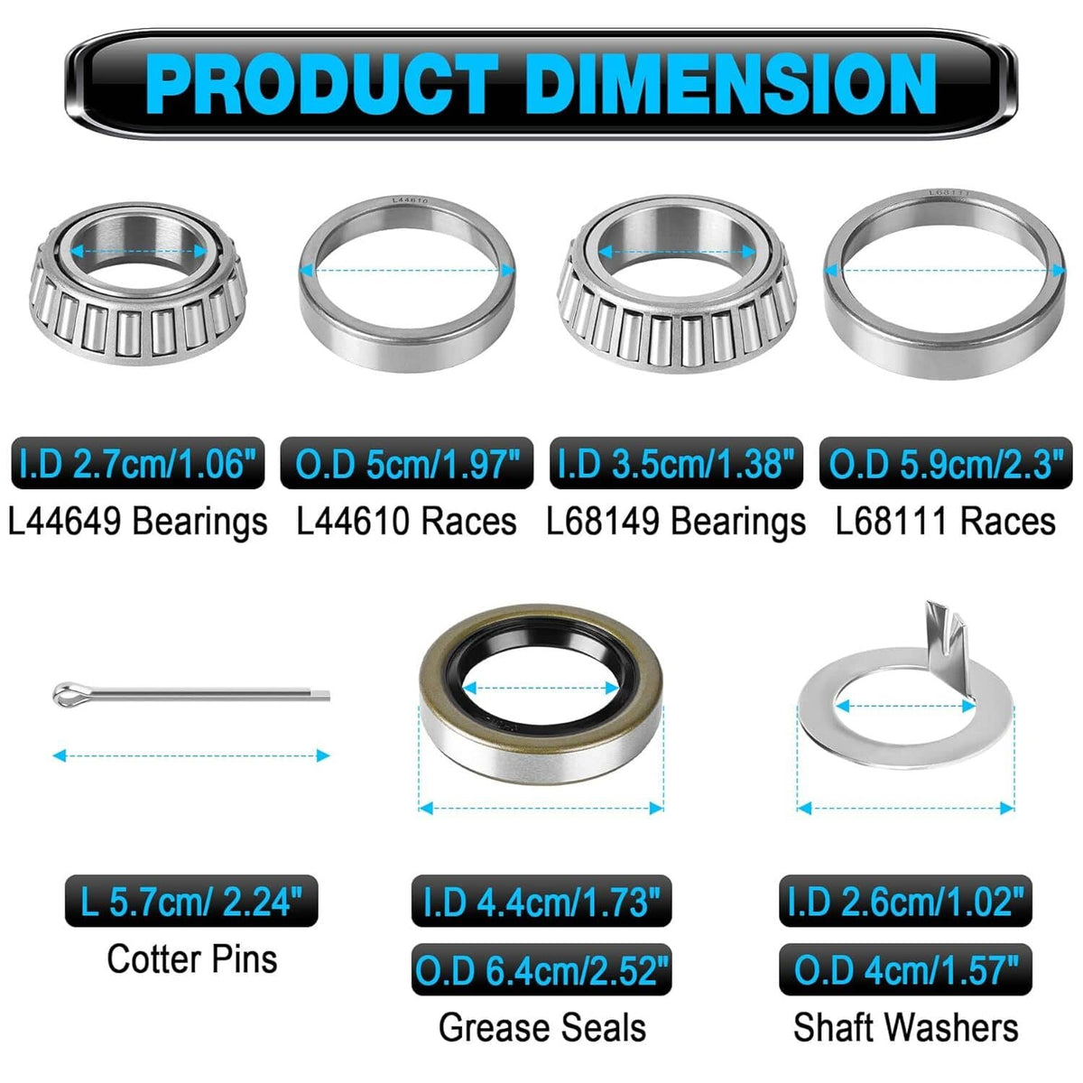 Solidspare Set of 2 Trailer Bearing Kit Seals L44649/L44610, L68149/L68111 For 3500# Axle