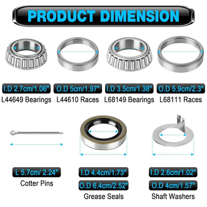Solidspare Set of 2 Trailer Bearing Kit Seals L44649/L44610, L68149/L68111 For 3500# Axle