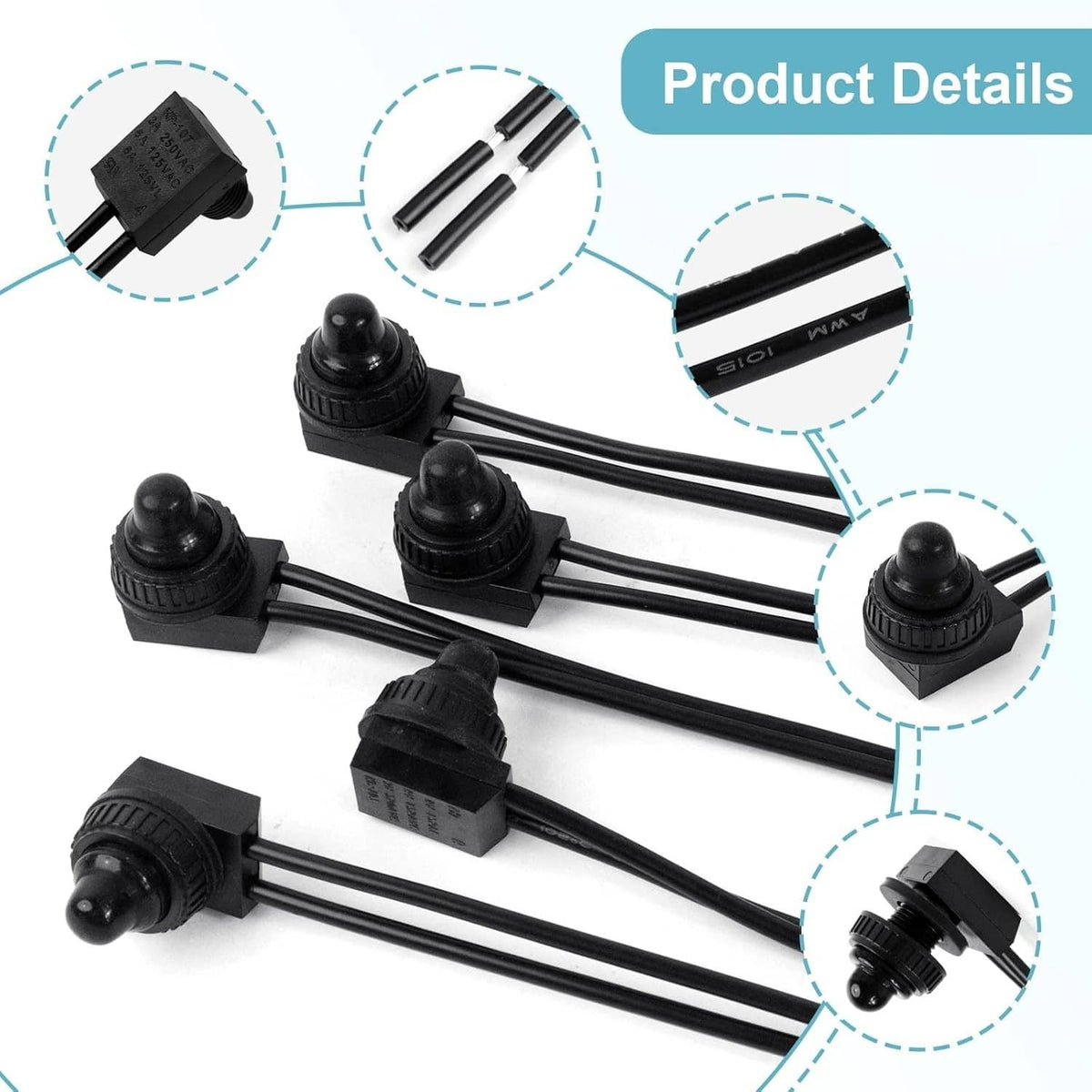 Solid Spare 10pcs 12V-48V Wire Leads Waterproof On-Off Push Button Switch for Motorcycle Car