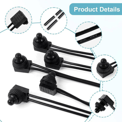 Solid Spare 10pcs 12V-48V Wire Leads Waterproof On-Off Push Button Switch for Motorcycle Car