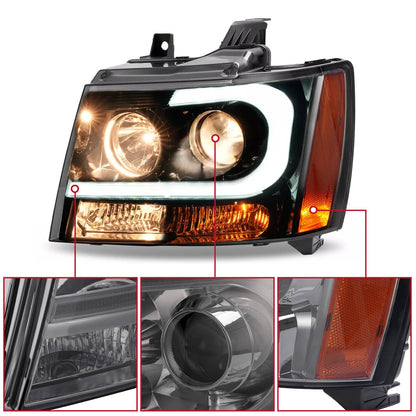 Solid Spare Headlights For Avalanche/Suburban/Tahoe 2007-2014 LED Bar LH+RH Projector