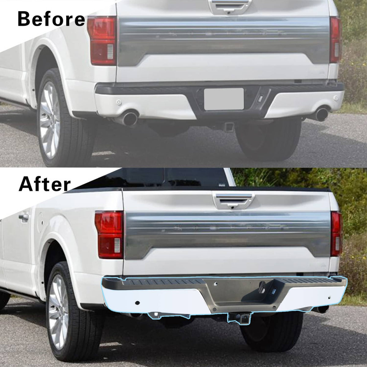 Solidspare Rear Bumper Assembly Chrome Steel For 2015-2019 Ford F150 w/Towing&Park Sensor