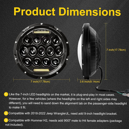 Solidspare Pair 7" Inch Round LED Headlights Halo Angle Eyes For Jeep Wrangler JK LJ TJ CJ