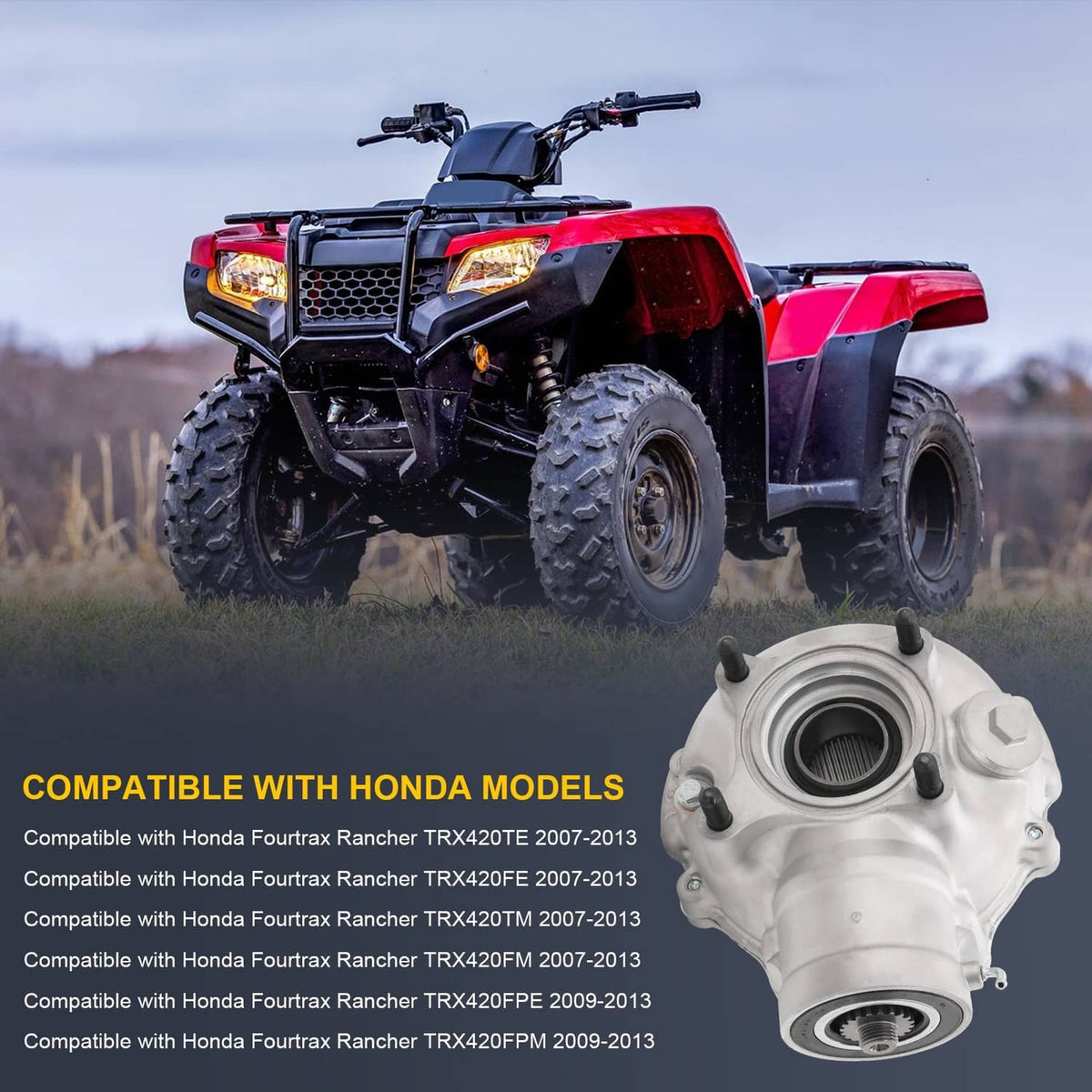 Solidspare Complete Rear Differential W/ Axle Shaft Fit Honda Rancher 420 TRX 420 2007-2013